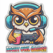 Night Owl Gamer Mascot Fun Gaming Illustration シール (正面)