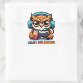 Night Owl Gamer Mascot Fun Gaming Illustration スクエアシール (バッグ)
