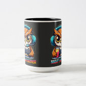 Night Owl Gamer Mascot Fun Gaming Illustration ツートーンマグカップ (中央)