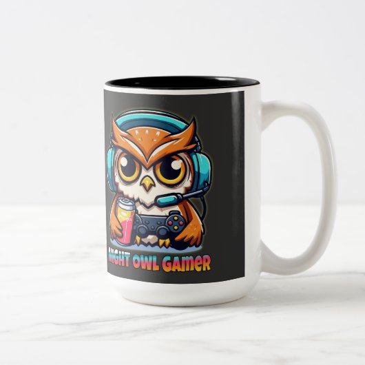 Night Owl Gamer Mascot Fun Gaming Illustration ツートーンマグカップ (右)