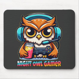 Night Owl Gamer Mascot Fun Gaming Illustration マウスパッド