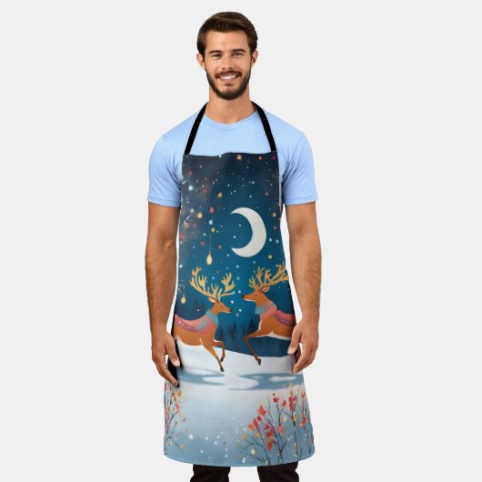 Night Reindeers エプロン (着用した状態)
