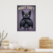 Night Shift – Funny Angry Bat Cartoon Character ポスター (キッチン)