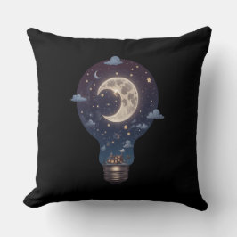 Night Sky and Cottage Inside a Lightbulb クッション