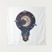 Night Sky and Cottage Inside a Lightbulb タペストリー (正面)