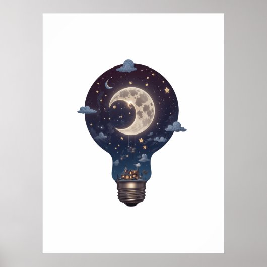 Night Sky and Cottage Inside a Lightbulb ポスター (正面)