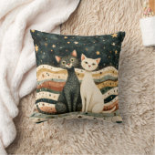 Night Sky Cats Throw Pillow クッション (ブランケット)