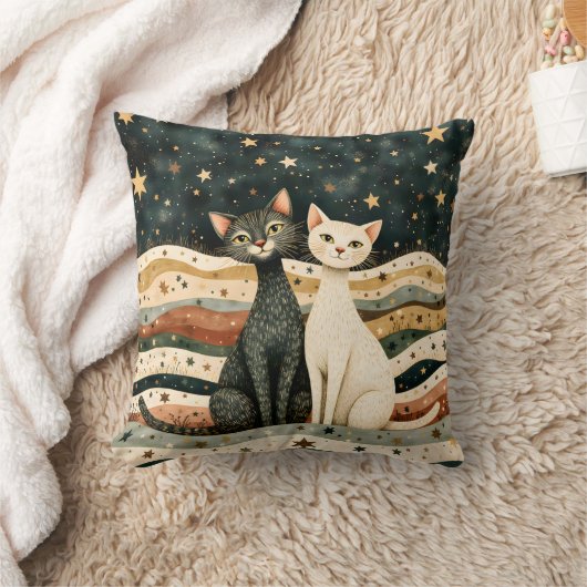 Night Sky Cats Throw Pillow クッション (ブランケット)