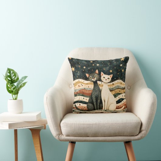 Night Sky Cats Throw Pillow クッション (椅子)