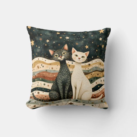 Night Sky Cats Throw Pillow クッション (正面)