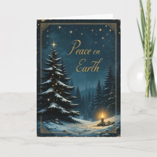 Night Sky Christmas Tree Peace on Earth Elegant  カード (正面)