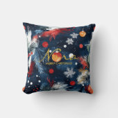 Night Sky Holiday Pine and Ornament Design クッション (正面)