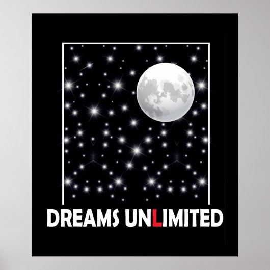 Night sky with moon and stars with dreams quote ポスター (正面)