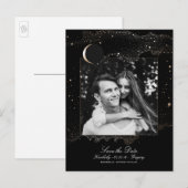 Night Starsブラックと金ゴールド写真Save the Date 案内ポストカード (正面/裏面)