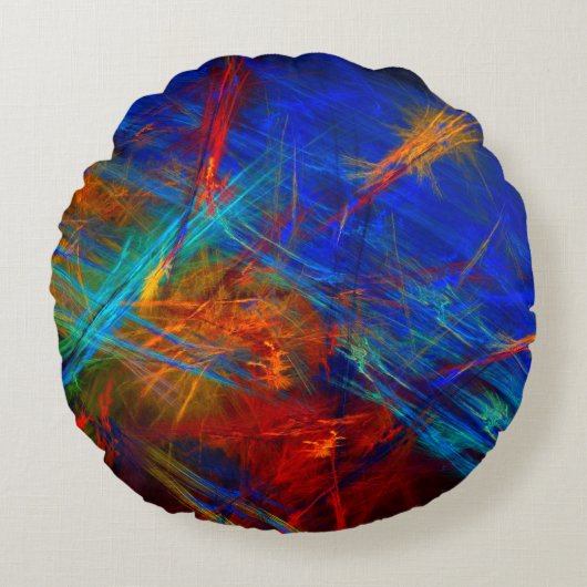 'Night Stroll' -謎の色の抽象芸術形 ラウンドクッション (正面)