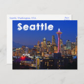 Night USAのワシントン・スカイライン、シアトル ポストカード (正面/裏面)