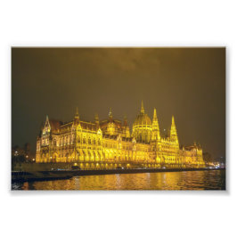 Night View, Hungarian Parliament, Budapest Hungary フォトプリント