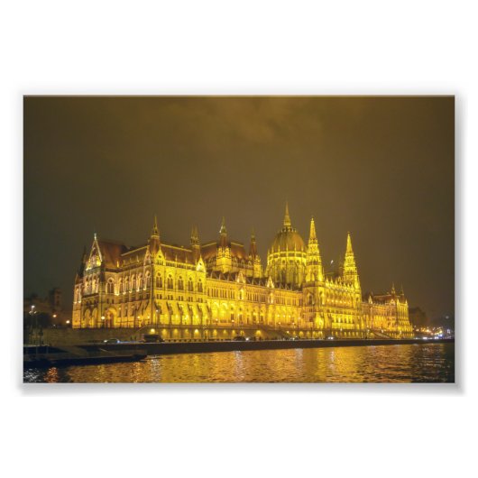 Night View, Hungarian Parliament, Budapest Hungary フォトプリント (正面)
