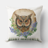 Night Watcher Boho Owl Illustration クッション (正面)