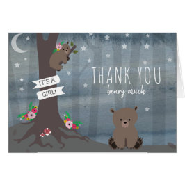 Night Woodland Bear Girl Baby Showerありがとう