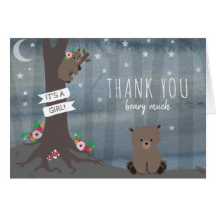 Night Woodland Bear Girl Baby Showerありがとう