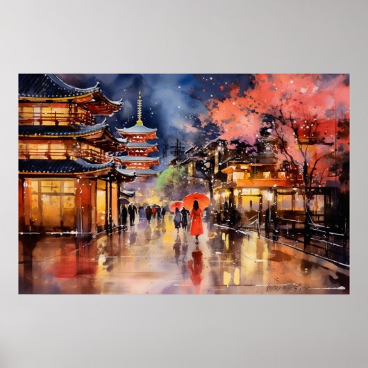 Nightfall in Gion – アートプリントコレクション ポスター (正面)