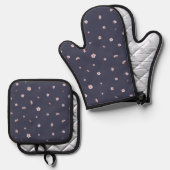 Nightfall Navy Japanese Cherry Blossom Floral Patt 鍋つかみ&鍋敷きセット (正面/裏面)