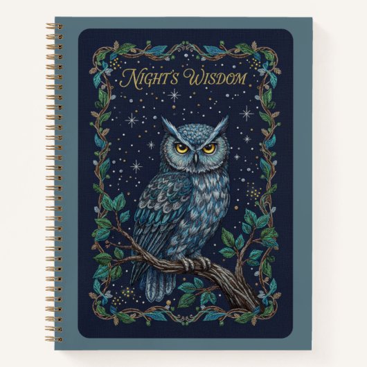 Night's Wisdom Owl Celestial Embroidery Journal ノートブック (正面)