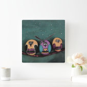 NightSky Artに対する楕円形のフクロウ初期のズ スクエア壁時計 (ホーム)