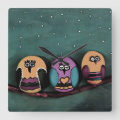 NightSky Artに対する楕円形のフクロウ初期のズ スクエア壁時計 (正面)