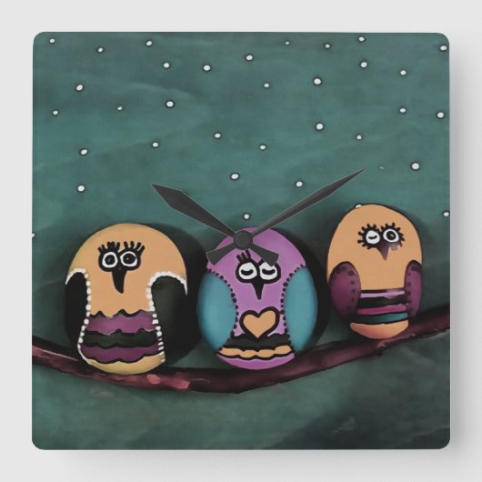 NightSky Artに対する楕円形のフクロウ初期のズ スクエア壁時計 (正面)