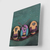 NightSky Artに対する楕円形のフクロウ初期のズ スクエア壁時計 (傾斜)