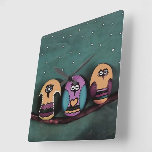 NightSky Artに対する楕円形のフクロウ初期のズ スクエア壁時計 (傾斜)