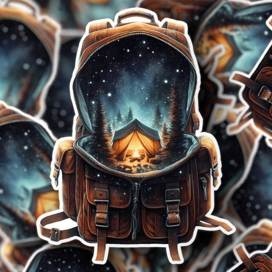 Nighttime Camp Backpack Sticker | Die-Cut Sticker シール