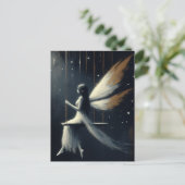 Nighttime Fairy on a Swing in White Dress ポストカード (スタンド正面)