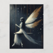 Nighttime Fairy on a Swing in White Dress ポストカード (正面)