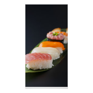 Nigiri sushi on a leaf – minimalist sushi art ポスター