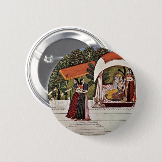 Nihâl Chand著パビリオンのKrishnaそしてRadha 缶バッジ (正面&裏面)