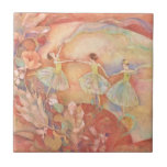 Nijino-Odori: A Rainbow Dance タイル<br><div class="desc">Bring the enchanting dreams of a ballet to your home with this exquisite ceramic tile. This captivating Japanese Nihonga masterpiece, titled "Nijino-Odori" (虹の踊り), poetically translates to "a rainbow dance." It depicts a graceful group of ballerinas twirling amidst a fantastical world of flowers. They are like dancing sugar confections, moving in...</div>