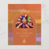 NIKAHオレンジ金ゴールド写真結婚式招待状 (正面)