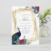 NIKAHピーコックフローラ金ゴールドフレームイ結婚スラムズイン 招待状 (スタンド正面)