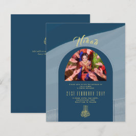 NIKAHブルー金ゴールド写真結婚式招待状