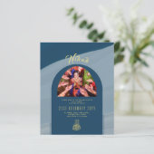 NIKAHブルー金ゴールド写真結婚式招待状 (スタンド正面)