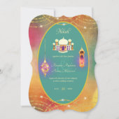 NIKAHモスク華美ティール（緑がかった色）金ゴールド結婚式招待状 招待状 (正面)