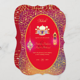 NIKAHモスク華美レッド金ゴールド結婚式招待状 招待状