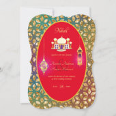 NIKAHモスク華美レッド金ゴールド結婚式招待状 招待状 (正面)