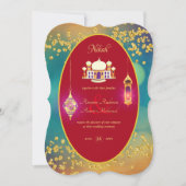 NIKAHモスク華美レッド金ゴールド結婚式招待状 招待状 (正面)