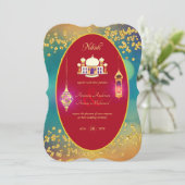 NIKAHモスク華美レッド金ゴールド結婚式招待状 招待状 (スタンド正面)