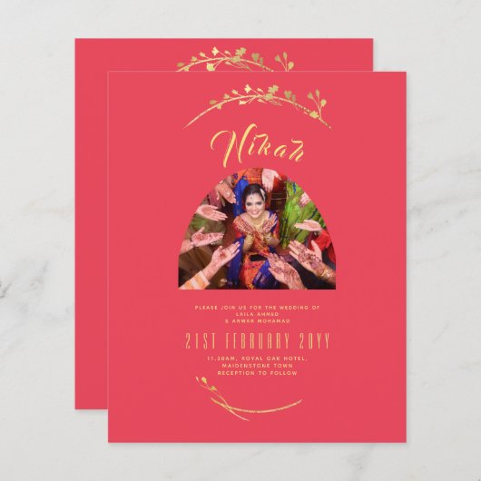 NIKAHレッド金ゴールド写真結婚の婚約 (正面/裏面)