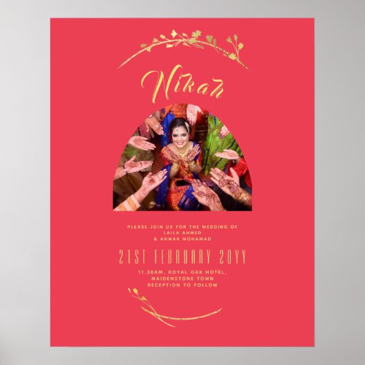 NIKAHレッド金ゴールド写真結婚の婚約 ポスター (正面)